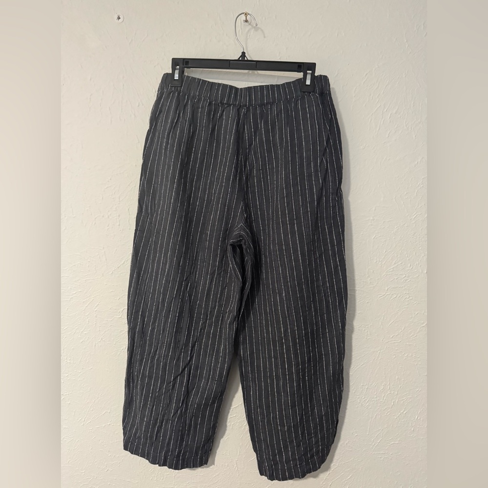 Eileen Fisher Delave Organic Linen Pull on High Rise Stripe Pants Larege P/S - Picture 4 of 8
